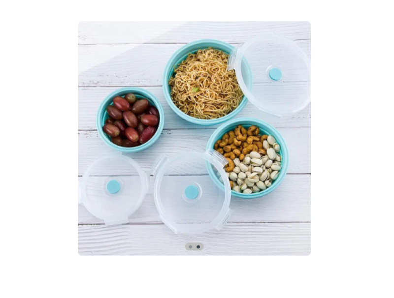 Comprar Porta Comida Plegable Redondo 4 Piezas en Electroshopy - Ángulo 2